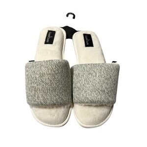 Cuddl Duds Slip On Slippers M‎ 7-8 Gray Heather Ivory Velour Cozy Comfy NWOB